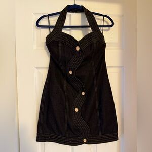 Elliatt dark denim Strapless Dress with Button Detail